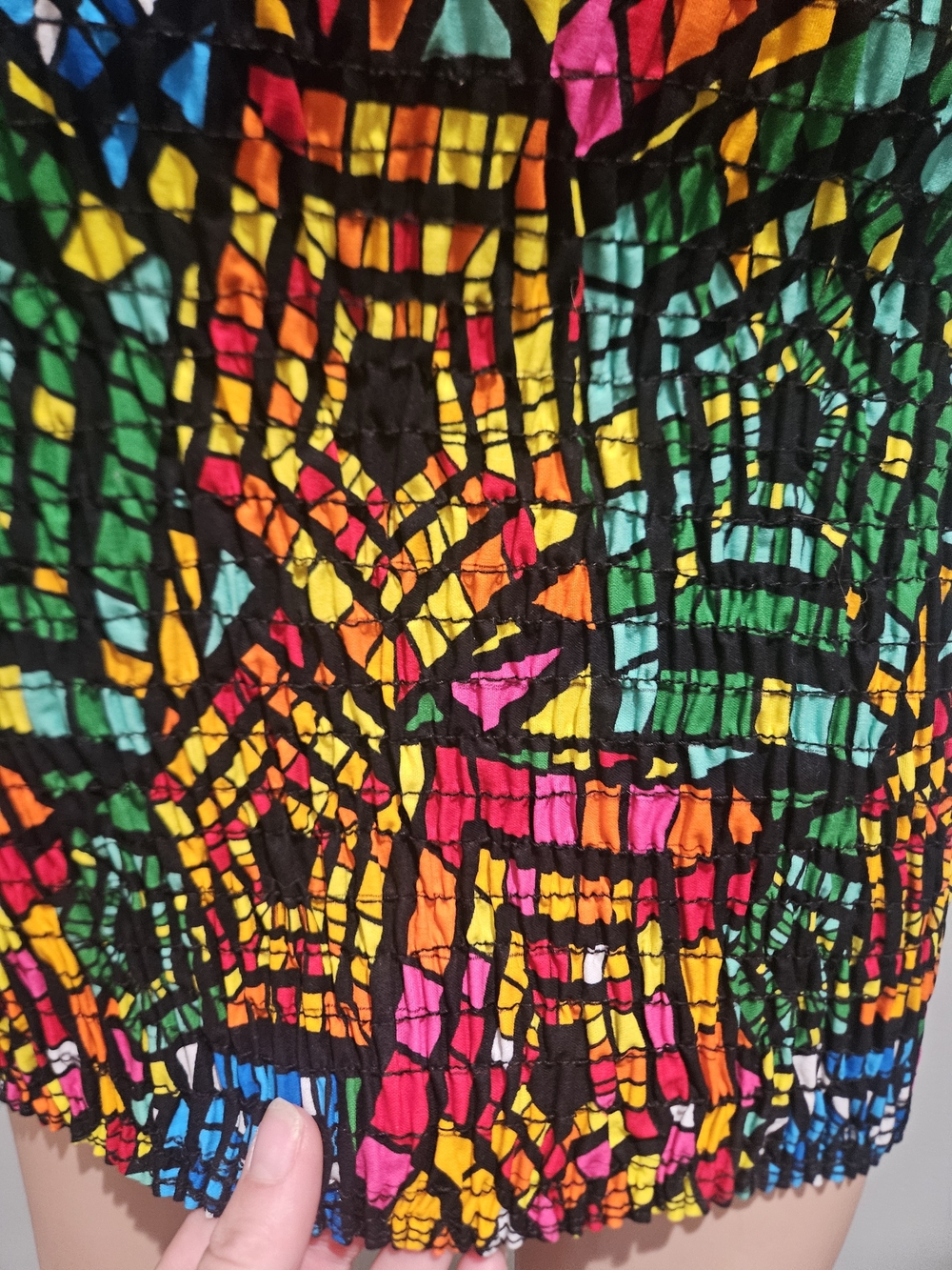 Awelana Tibori NWT Off Shoulder Smocked Mini Dress Colorful Mosaic Print - Picture 11 of 16